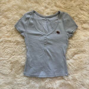 Abercrombie & Fitch Light Blue Soft Rib Long Scoop Neck Baby Tee